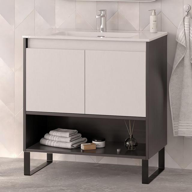 Atravion 800mm Dual Mount Single Vanity Unit 17 Stories Vanity Unit Colour: White/Dark Brown on Productcaster.