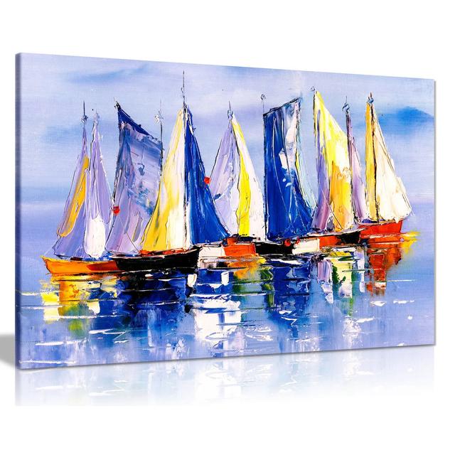 Boats In Sea Oil Painting Canvas Wall Art Picture Print Panther Print Size: 76cm H x 51cm W on Productcaster.