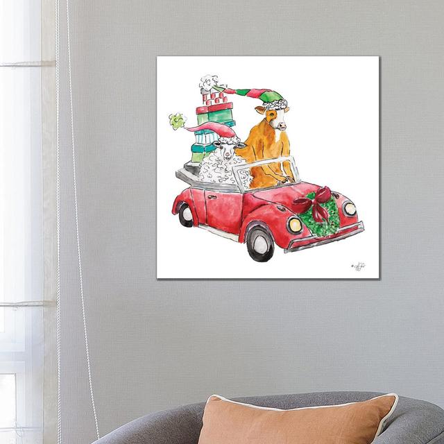 Christmas Car by Diane Fifer - Wrapped Canvas Painting The Seasonal Aisle Size: 66.04cm H x 66.04cm W x 1.905cm D on Productcaster.