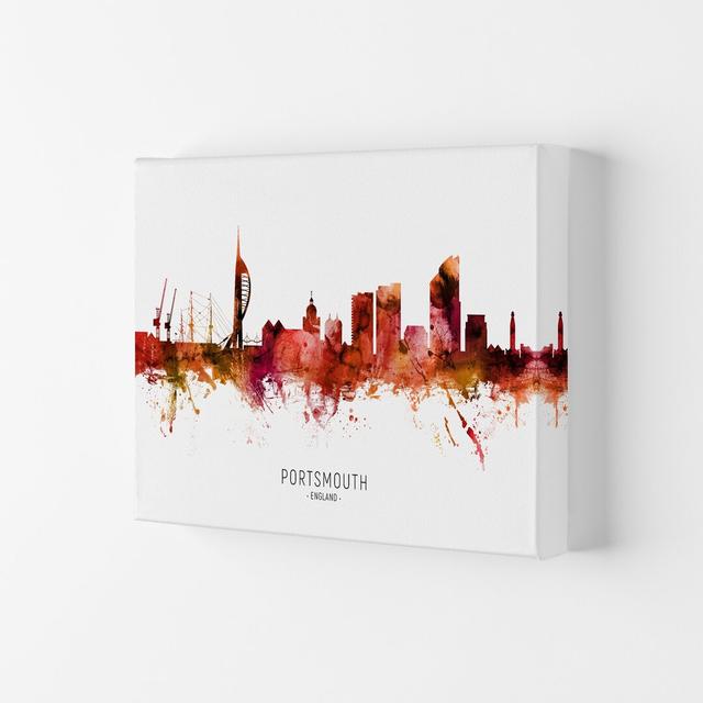 Portsmouth England Skyline Red City Name by Michael Tompsett - Print Ebern Designs Format: Wrapped Canvas, Size: 29.7cm H x 42cm W x 4cm D on Productcaster.