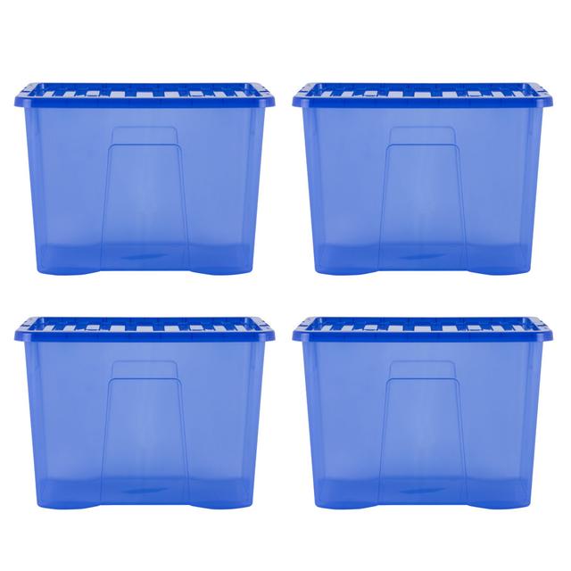 Wham Crystal 80L Plastic Storage Box Pack of 4 Tint Spectrum Blue (Set of 4) Wham on Productcaster.