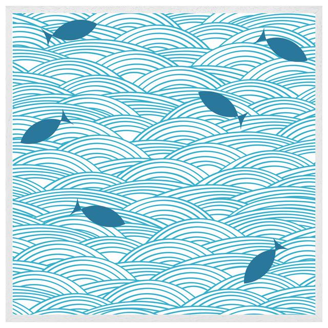 Aaqib Waves & Fish - Print Bay Isle Home Size: 76cm H x 76cm W x 4cm D, Frame Colour: White Framed on Productcaster.