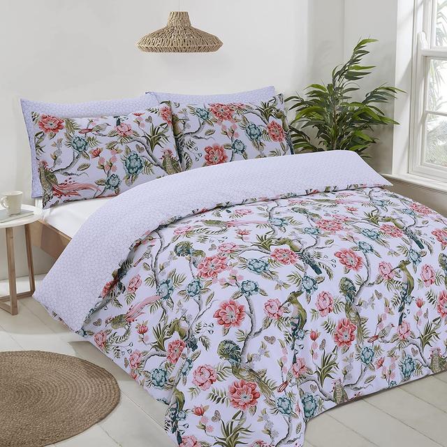 NightComfort Toile Floral Butterflies Red & Blue Cotton Rich Duvet Cover Set with Pillowcase NightComfort Size: Single - 2 Standard Pillowcases on Productcaster.