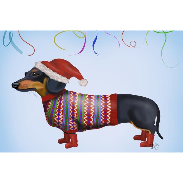 Christmas Dachshund by Fab Funky - Wrapped Canvas Painting Print Maturi Size: 81cm H x 122cm W on Productcaster.