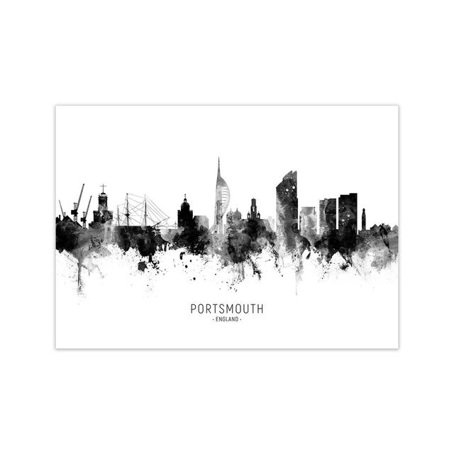 Portsmouth England Skyline Black White City Name by Michael Tompsett - Print Latitude Run Format: Unframed, Size: 42cm H x 59cm W x 1cm D on Productcaster.