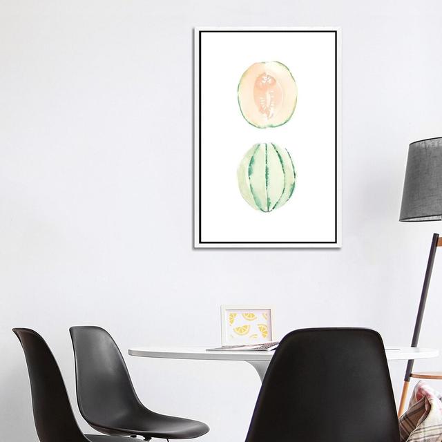 Cantaloupe Slice by Melissa Selmin - Painting Print on Canvas Latitude Run Size: 101.6cm H x 66.04cm W x 3.81cm D, Format: White Framed on Productcaster.