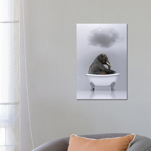 Elephant Relaxing in the Bath by Mike Kiev - Wrapped Canvas Graphic Art Happy Larry Size: 66.04cm H x 45.72cm W x 3.81cm D on Productcaster.