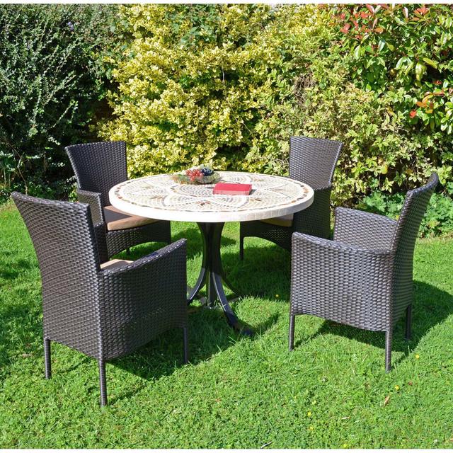 MONTPELLIER Mosaic Dining Table with 4 STOCKHOLM Chairs Garden Set Rosalind Wheeler Colour: Brown on Productcaster.