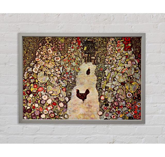 Klimt Garden Path With Chickens - Single Picture Frame Painting on Canvas August Grove Size: 100cm H x 141.4cm W x 3.3cm D, Format: Light Grey Framed on Productcaster.