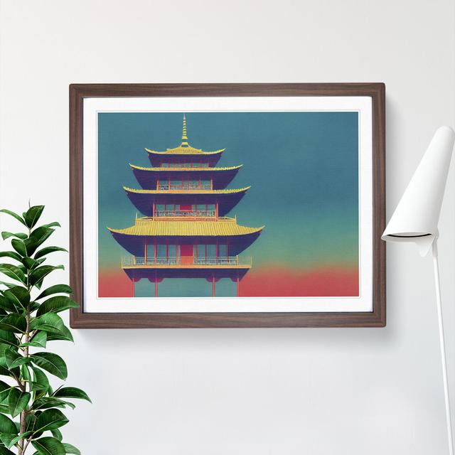 Watercolour Pagoda Vol.2 - Single Picture Frame Painting 17 Stories Size: 46cm H x 64cm W x 2cm D, Frame Colour: Walnut on Productcaster.