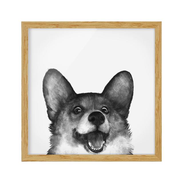 Illustration Dog Corgi White Black - Picture Frame Graphic Art Rosalind Wheeler Frame Option: Brown, Size: 70cm H x 70cm W x 2cm D on Productcaster.