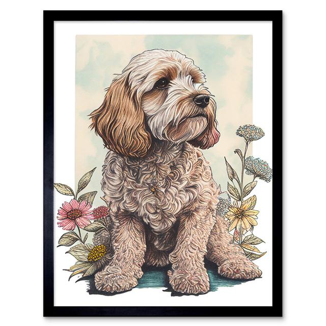 Cockapoo Dog with Spring Wildflowers Soft Watercolour - Single Picture Frame Art Prints Marlow Home Co. on Productcaster.