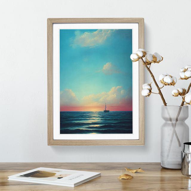 Boat Seascape - Art Prints Breakwater Bay Size: 36cm H x 27cm W x 2cm D, Format: Oak Framed, Matte Colour: White on Productcaster.