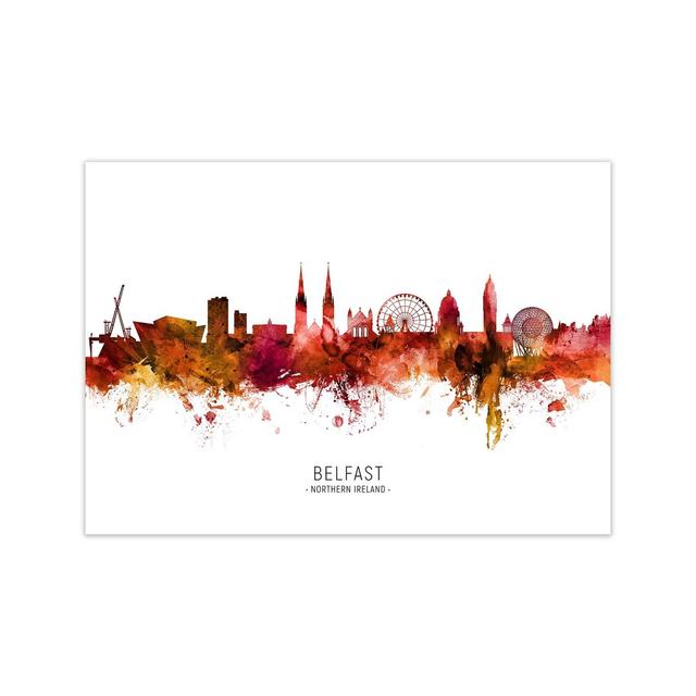 Belfast Northern Ireland Skyline Red City Name by Michael Tompsett - Graphic Art Ebern Designs Format: Unframed, Size: 30cm H x 42cm W x 1cm D on Productcaster.