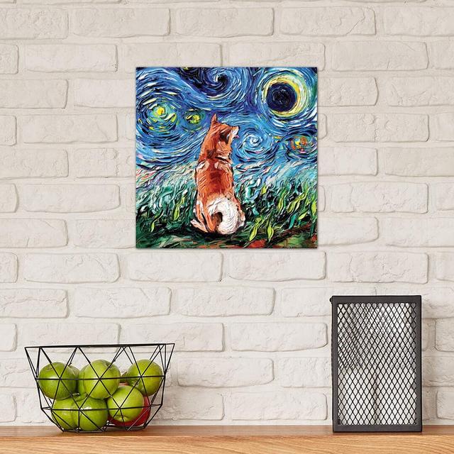 Shiba Inu Night by Aja Trier - Wrapped Canvas Painting Latitude Run Size: 30.48cm H x 30.48cm W x 1.91cm D on Productcaster.