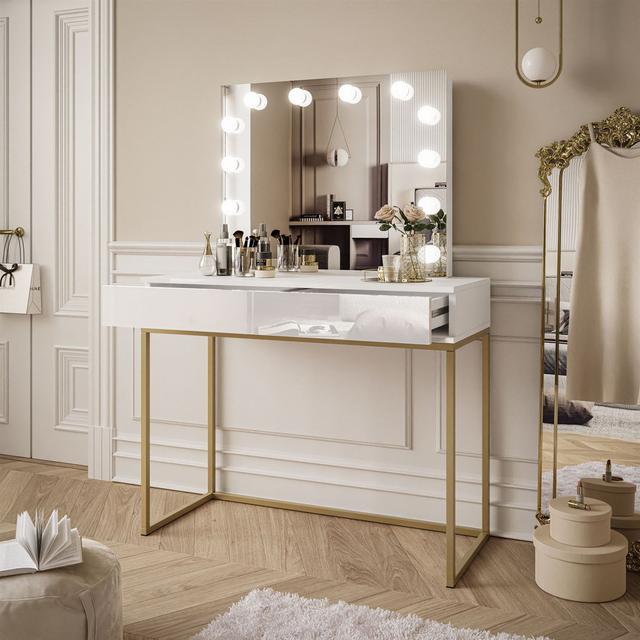 Angrist Dressing Table Canora Grey Colour (Top/Frame): White High Gloss/Gold Matt on Productcaster.