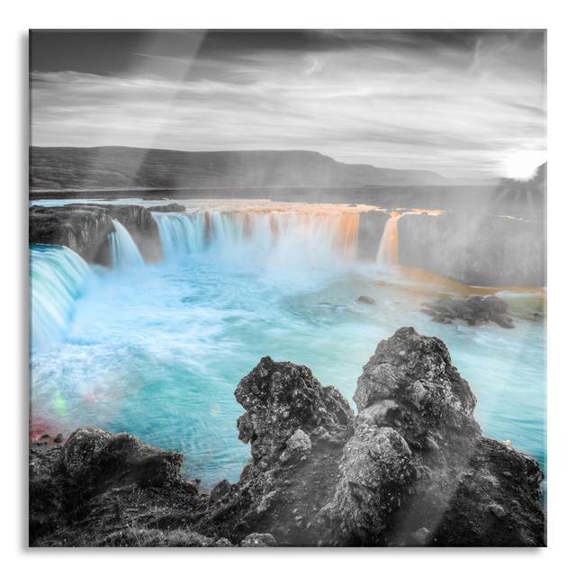 Goðafoss at Sunset - Unframed Photograph on Glass Alpen Home Size: 60cm H x 60cm W x 0.4cm D on Productcaster.