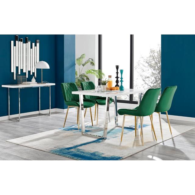 Chowchilla 4 - Person Dining Set Canora Grey Chair Colour: Green/Gold, Table Top Colour: Brown, Table Base Colour: Black on Productcaster.