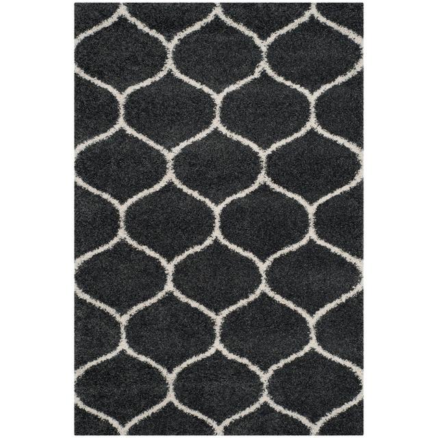 Atencio Geometric Machine Woven Dark Grey/Ivory Area Rug Marlow Home Co. Rug Size: Rectangle 160 x 230cm on Productcaster.