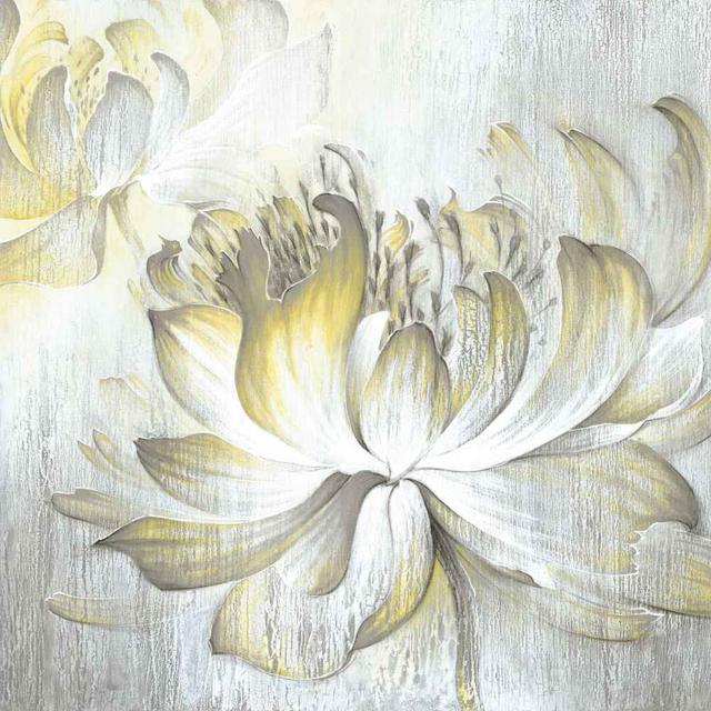 Rustic Yellow and Grey Floral - Wrapped Canvas Painting ClassicLiving Size: 51cm H x 51cm W x 3.8cm D on Productcaster.