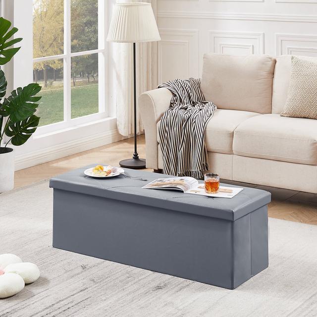 Nairne 38cm Wide Faux Leather Tufted Rectangle Solid Colour Storage Ottoman with Storage ClassicLiving Upholstery Colour: Grey on Productcaster.