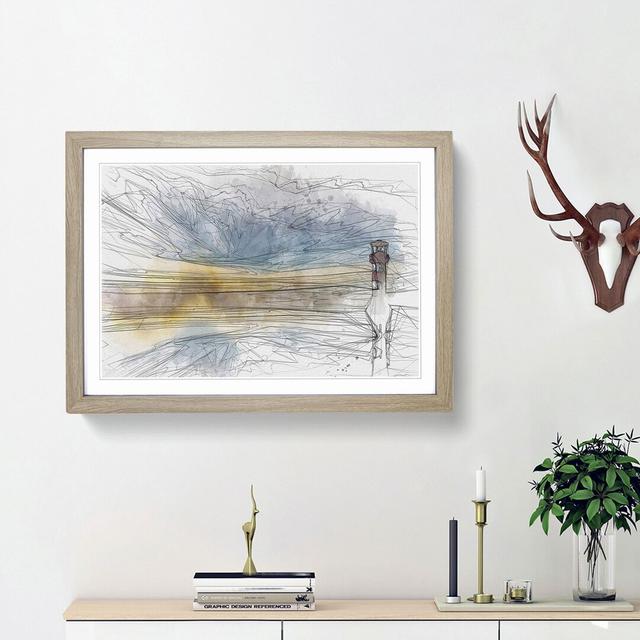 Lighthouse & Seascape During Sunset in Abstract - Picture Frame Graphic Art Print East Urban Home Frame Option: Oak Framed, Size: 48cm H x 65cm W x 2c on Productcaster.