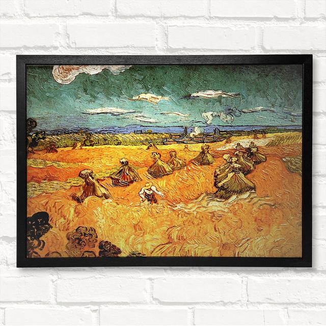 Wheat Stacks With Reaper by Vincent Van Gogh - Closed Corner Frame Art Prints on Wood ClassicLiving Size: 42cm H x 59.7cm W on Productcaster.