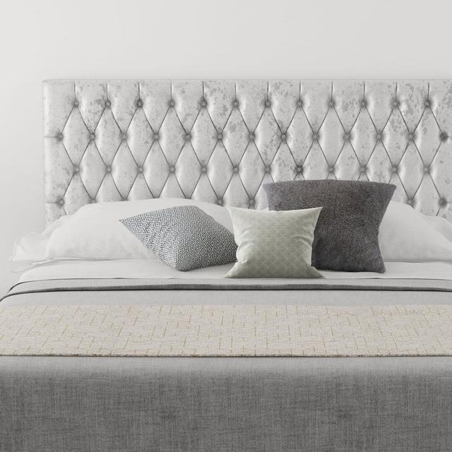 Upholstered Headboard Etta Avenue Size: Small Double (4'), Upholstery: Velvet Silver on Productcaster.