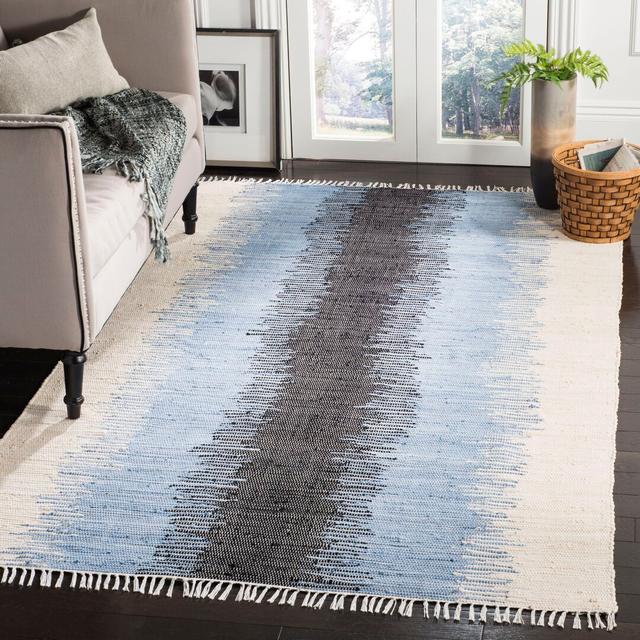 Dunagan Flat Weave Cotton Blue/Beige Rug Highland Dunes Rug Size: Rectangle 152 x 243cm on Productcaster.