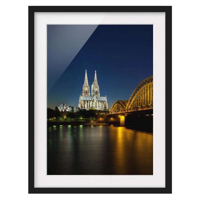 Cologne at Night - Picture Frame Photograph on Paper East Urban Home Frame Options: Matt black, Size: 100 cm H x 70 cm W on Productcaster.