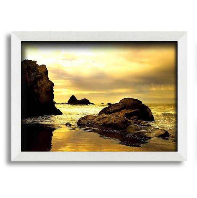 Rocky Beach at Yellow Dawn - Single Picture Frame Art Prints House of Hampton Size: 42cm H x 59.7cm W x 10cm D on Productcaster.