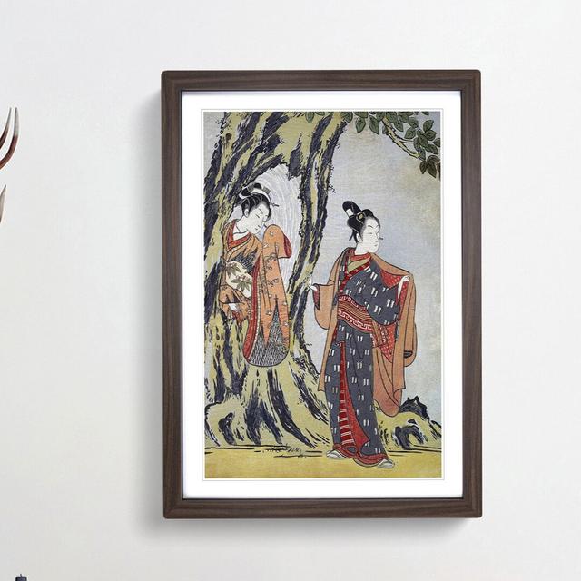 Two Young People by Harunobu Suzuki - Picture Frame Painting Print East Urban Home Size: 65cm H x 48cm W x 2cm D, Frame Option: Walnut Framed on Productcaster.