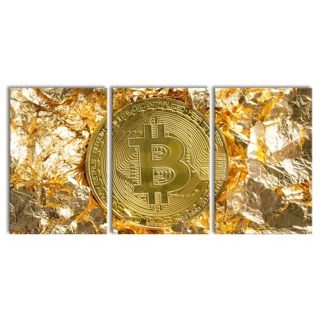 Bitcoin BTC Gold Paper - Wrapped Canvas Photograph Latitude Run Format: 3 piece Canvas set, Size: 60cm H x 180cm W x 2cm D on Productcaster.