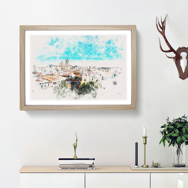 View Of Tarragona In Spain Watercolour - Picture Frame Graphic Art East Urban Home Frame Option: Oak, Size: 33cm H x 45cm W x 2cm D on Productcaster.