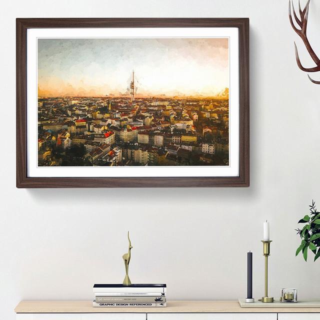 Skyline of Prague in Abstract - Picture Frame Graphic Art Print East Urban Home Frame Option: Walnut Framed, Size: 27cm H x 36cm W x 2cm D on Productcaster.