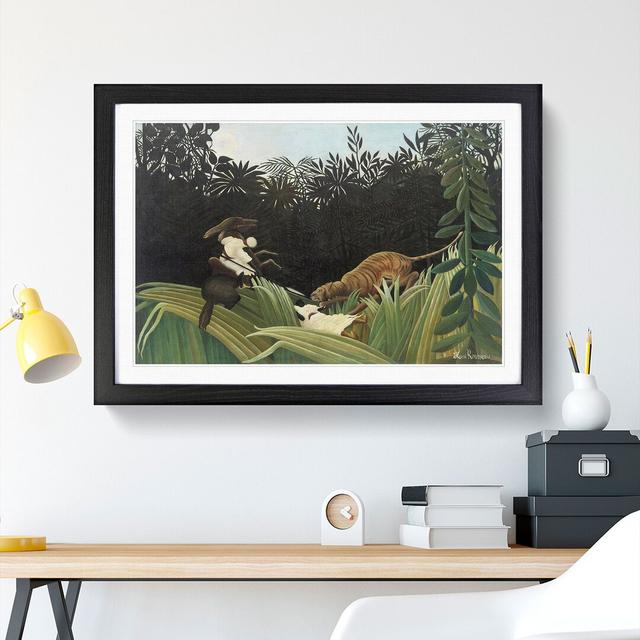 Scouts Attacked by a Tiger by Henri Rousseau - Picture Frame Painting on MDF East Urban Home Size: 27cm H x 36cm W x 2cm D, Frame Option: Black Framed on Productcaster.