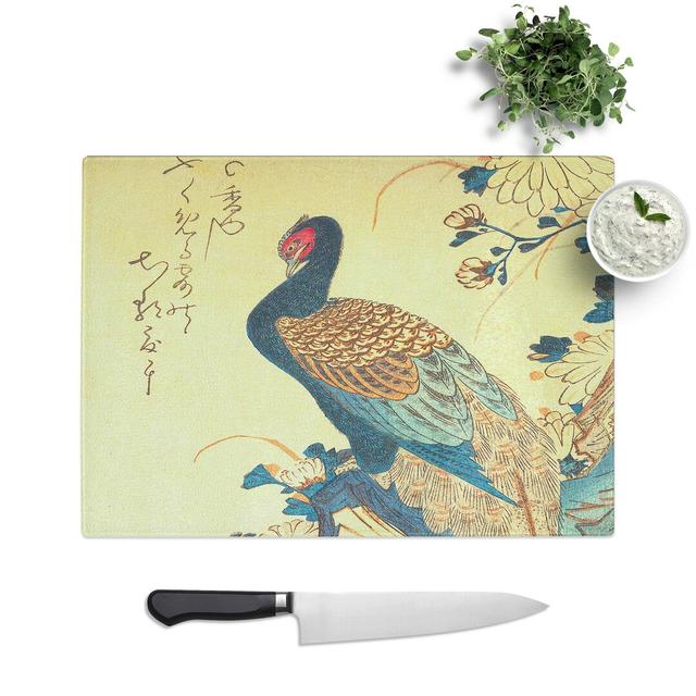 Tempered Glass Pheasant & Chrysanthemums by Utagawa Hiroshige Chopping Board East Urban Home Size: 28.5 cm W x 20 cm L on Productcaster.