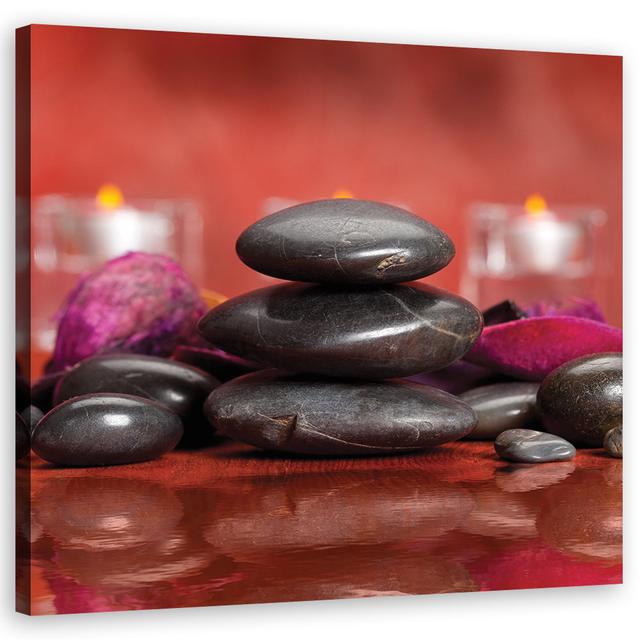 Leinwandbild Zen Stones on a Red Background 17 Stories Größe: 50 cm H x 50 cm B on Productcaster.