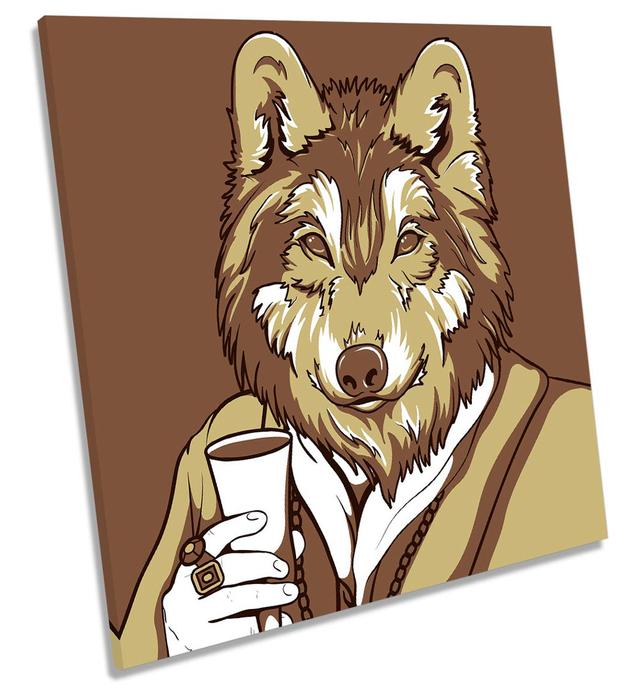 Gentleman Wolf Hipster Picture CANVAS WALL ART Square Print Maturi Size: 76.2cm H x 76.2cm W x 4cm D on Productcaster.