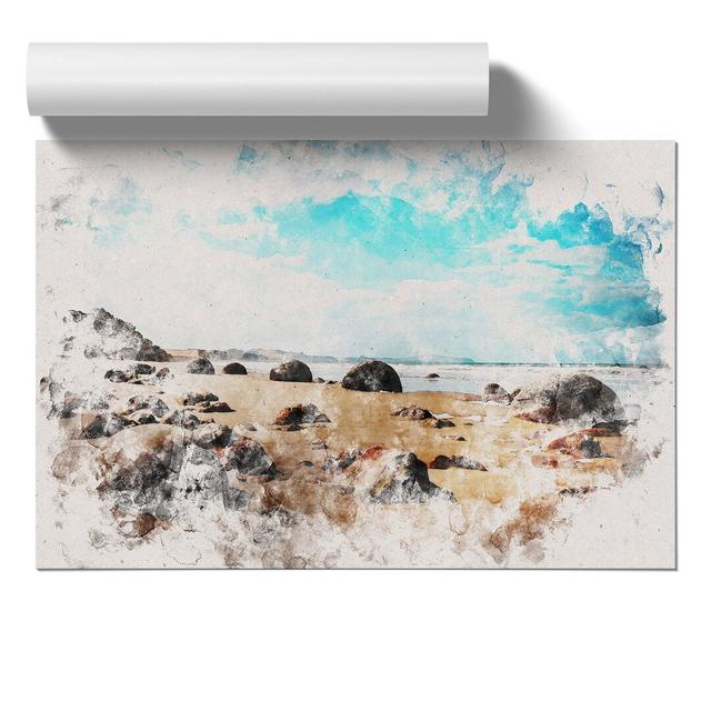 Moeraki Boulders Beach New Zealand - Unframed Graphic Art East Urban Home Size: 59cm H x 84cm W x 0.1cm D on Productcaster.