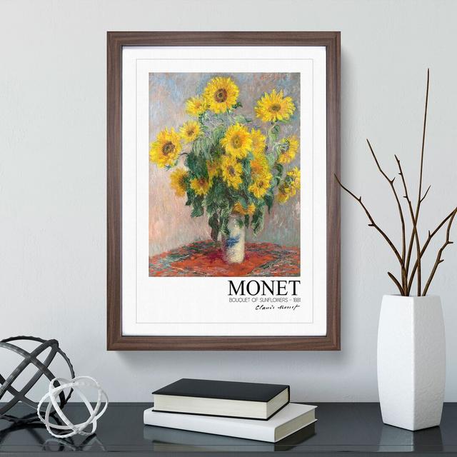 Bouquet of Sunflowers with Border by Claude Monet - Picture Frame Painting on MDF East Urban Home Size: 36cm H x 27cm W x 2cm D, Frame Option: Walnut on Productcaster.