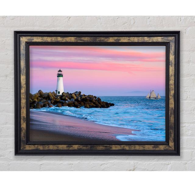 Sailboat Lighthouse Framed Print House of Hampton Size: 59.7cm H x 84.1cm W x 8cm D on Productcaster.