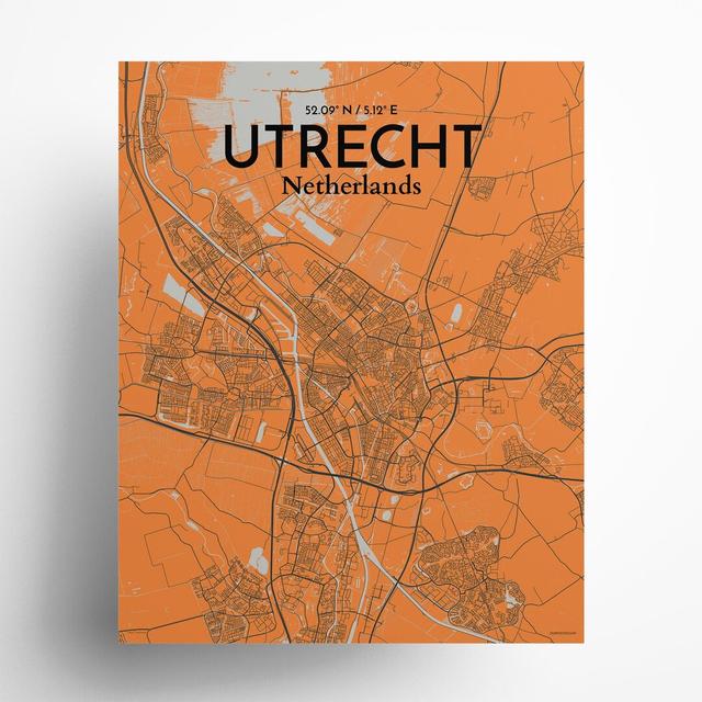 Utrecht City Map in Orange - Graphic Art Print on Paper Borough Wharf Size: 20cm H x 16cm W x 0.05cm D on Productcaster.