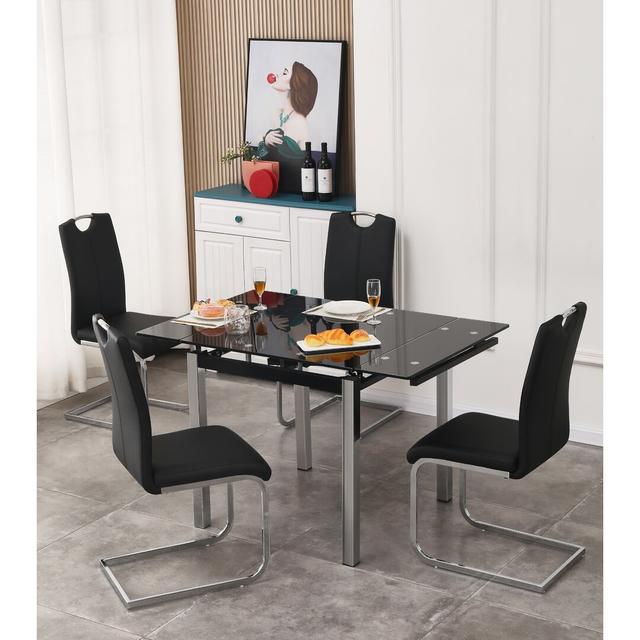 Trussville Extendable Dining Set Ivy Bronx Colour (Chair): Black, Colour (Table Top): Black on Productcaster.