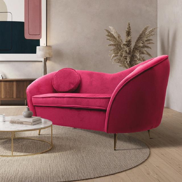 Castillo Asymmetrical Modern Velvet 2 Seater Sofa Etta Avenue Leg Colour: Gold, Upholstery Colour: Pink on Productcaster.