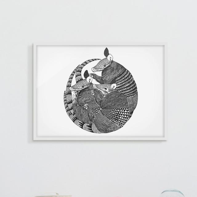 Illustration Armadillos Black White Pattern - Picture Frame Graphic Art on Paper Union Rustic Frame Option: White Framed, Size: 70cm H x 100cm W x 2cm on Productcaster.