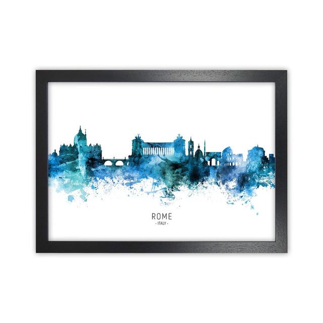 Rome Italy Skyline Blue City Name by Michael Tompsett - Graphic Art Ebern Designs Size: 64cm H x 88cm W x 3cm D, Format: Black Framed on Productcaster.