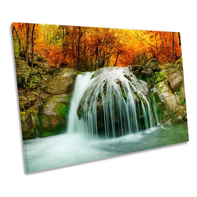 Forest Landscape Waterfall River Wrapped Canvas Art Print Union Rustic Size: 91.4cm H x 137.2cm W on Productcaster.