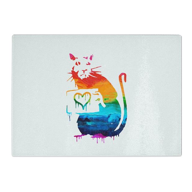 Banksy Rat with Heart Chopping Board East Urban Home Size: 0.4cm H x 20cm W x 28.5cm L on Productcaster.