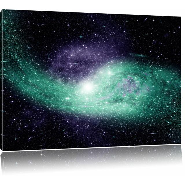 Entfernte Galaxie in Sternenstaub Wandkunst auf Leinwand East Urban Home Größe: 60 cm H x 80 cm B x 1,8 cm T, Farbe: Schwarz/Grün/Lila on Productcaster.